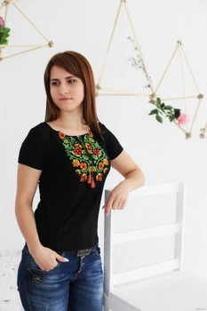 Футболка вишиванка жіноча 2XL чорна (ба-12)
