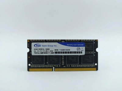 Оперативная память для ноутбука SODIMM Team Group DDR3L 4Gb 1600MHz PC3-12800S (TED3L4GM1600C11-SBK) 5122 Б/У