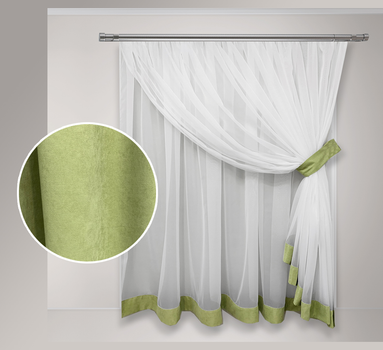 Тюль для кухні Adagio Windows Decor Вероніка з білого шифону та кольоровий отдделки 300 х 160см, чорний