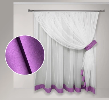 Тюль для кухни Adagio Windows Decor Вероника из белого шифона и цветной отдделки 300 х 160см, фуксия