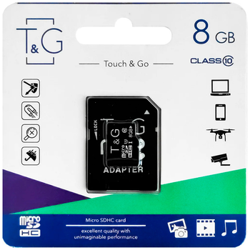 Карта памяти T & G microSDHC 8Gb Class 10 + Adapter SD, Black