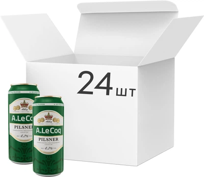 Упаковка пива A.Le Coq Pilsner світле фільтроване 4.2% 0.5 л х 24 шт. (4740098090748)
