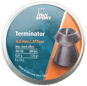 Кулі пневматичні H&N Terminator Кал. 4.5 мм Вага - 0.47г 400 шт/уп 14530234