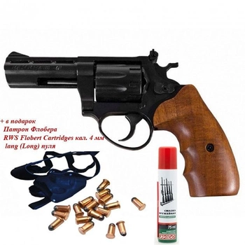 Револьвер флобера ME 38 Magnum 4R + в подарок Патрон Флобера RWS Flobert Cartridges кал. 4 мм lang (Long) пуля (50 шт) + Кобура оперативная для револьвера универсальная + Оружейная чистящая смазка-спрей XADO