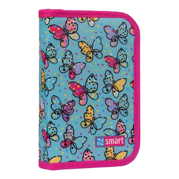 Пенал твердий SMART одинарний з двома клапанами HP-04 "Bright butterfliesl", блакитний (532835)