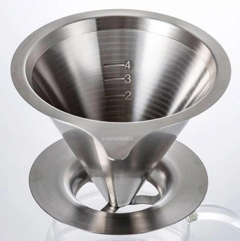 Металлический пуровер воронка для приготовления кофе Hario V60 Double Mesh, 400 мл, компактный, с ручкой
