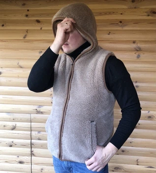 Жилетка из овечьей шерсти с капюшоном (44-58р.) Унисекс 4XL-56р.
