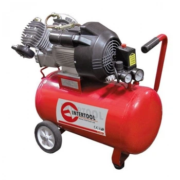 Компрессор 50 л, 3 кВт, 220 В, 8 атм, 420 л/мин, 2 цилиндра. INTERTOOL PT-0007