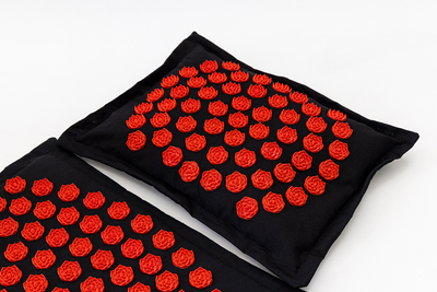 Массажный коврик Аппликатор Кузнецова + массажная подушка массажер для шеи OSPORT Lotus Mat Eco (apl-020) Черно-красный