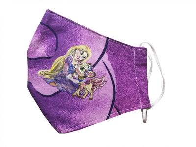 Маска для лица с рисунком Принцесса и БЕМБИ защитная не стерильная двухслойная не медицинская с художественной росписью Alleya-kartin на резинке 1 шт ткань хлопок цвет фиолетовый