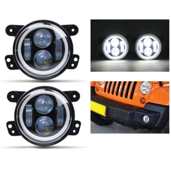 Светодиодная противотуманная фара Led круглая 4 дюйма (10 см) с ангельскими глазками и поворотом Avtoexpect (05424)