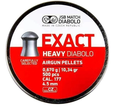 Пули пневматические JSB Diabolo Exact Heavy Кал. 4.52 мм Вес - 0.67 г 500 шт/уп 14530523