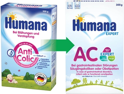 Молочная сухая смесь Humana AС Expert При детских коликах и запорах 300 г (4031244720467)