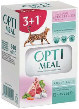 Упаковка влажного корма для взрослых кошек Optimeal в желе с ягненком и овощами 4 x 85 г (4820083907470)