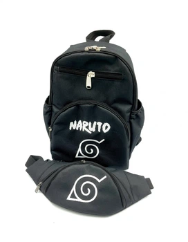 Шкільний комплект рюкзак Наруто з бананкою для підлітків Naruto чорний
