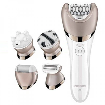Епілятор GEMEI GM-7003 бездротовий акумуляторний з 5 насадками жіночий Білий