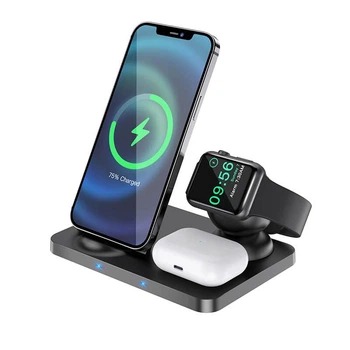 Док-станция с беспроводной зарядкой для iPhone + iWatch + Airpods HOCO CW33 |5-15W, 2A|. Black