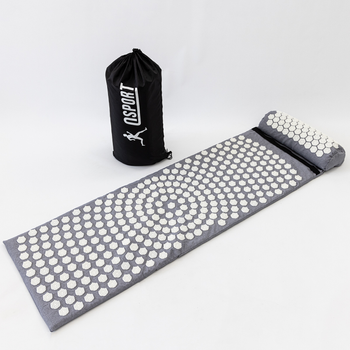 Масажний килимок Аплікатор Кузнєцова + валик масажер для спини/шиї/голови OSPORT Lotus Mat EcoPro (apl-022) Сіро-білий