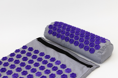 Масажний килимок Аплікатор Кузнєцова + валик масажер для спини/шиї/голови OSPORT Lotus Mat EcoPro (apl-022) Сіро-фіолетовий