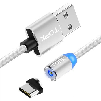 Магнітний кабель зарядки TOPK AM23 LED 2m 1.8 A Type-C Silver