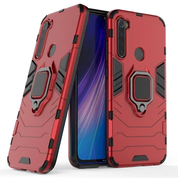 Чехол Iron Ring для Xiaomi Redmi Note 8 противоударный бампер с подставкой кольцом Red