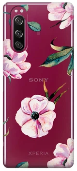 Прозрачный силиконовый чехол iSwag для Sony Xperia 5 Пионы (M4722)