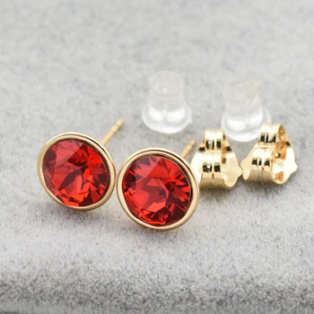 Сережки Xuping з кристалами Swarovski 21419 розмір 9х9 мм колір червоний позолота 18К