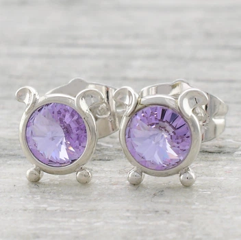 Сережки Xuping з кристалами Swarovski 83142 розмір 7х7 мм колір ліловий позолота Біле Золото