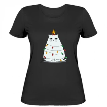 Жіноча футболка Stedman Cat and Christmas Lights XL Чорний