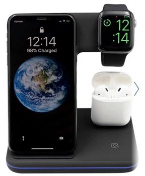 Зарядная док станция STR Wireless Charger 3in1 Беспроводная LED зарядка iPhone/Watch/AirPods Black