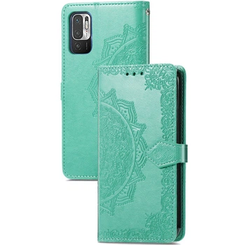 Кожаный чехол-книжка Epik Art Case с визитницей для Xiaomi Redmi Note 10 5G / Poco M3 Pro Бирюзовый