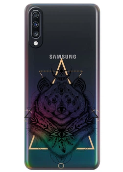 Прозрачный силиконовый чехол iSwag для Samsung Galaxy A70 Медведь индеец (M6566)