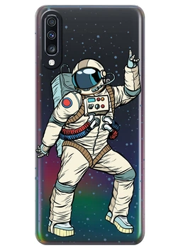Прозрачный силиконовый чехол iSwag для Samsung Galaxy A70 Веселый космонавт (M6538)