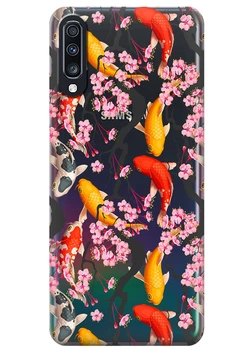 Прозрачный силиконовый чехол iSwag для Samsung Galaxy A70 Японские рыбы (M6598)