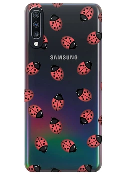 Прозрачный силиконовый чехол iSwag для Samsung Galaxy A70 Божьи коровки (M6536)