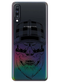 Прозрачный силиконовый чехол iSwag для Samsung Galaxy A70 Бородатый череп (M6537)