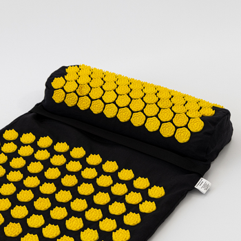 Массажный коврик Аппликатор Кузнецова + валик массажер для спины/шеи/головы OSPORT Lotus Mat EcoPro (apl-022) Черно-желтый