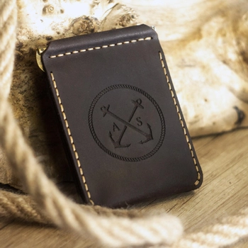 Зажим для денег OldSalt MINI - Мужское портмоне из натуральной итальянской кожи - Коричневый (nas130102)