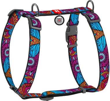 Шлея для собак Collar анатомічна H-подібна WAUDOG Nylon з QR-паспортом, пластиковий фастекс, S, Ш 15 мм, A 30-40, B 30-50 малюнок "Літо" (5616)