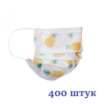 Маски медицинские НЗМ Детские трехслойные не стерильные в индивидуальной упаковке Ананас с мельтблауном Украина высокое качество 400 шт