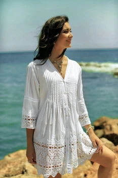 Пляжна туніка сорочка з мереживними вставками Fresh Cotton 336 F-1c 50(XXL) Білий