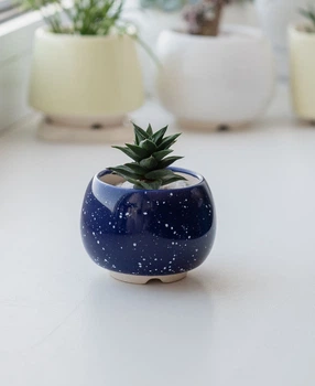 Керамический вазон для цветов Mini Plant размер XS 4,6х5см Круглый Синий Клеопатра
