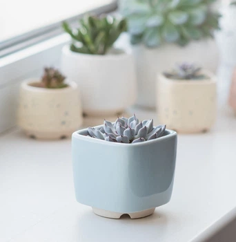 Керамический горшок для растений Mini Plant маленького размера 6,4х6,5см Квадратный Голубой