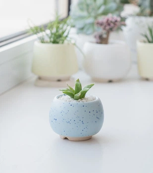 Керамический горшок для цветов Mini Plant размер XS 4,6х5см Круглый Голубой в крапинку