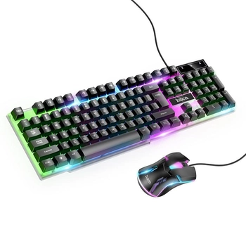Игровая клавиатура и мышь HOCO GM11 RU/ENG Раскладка с RGB подветкой комплект проводная компьютерная (GM11)