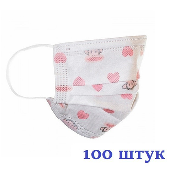 Маски медицинские НЗМ Детские трехслойные не стерильные в индивидуальной упаковке Обезьянка и Сердечки с мельтблауном Украина высокое качество 100 шт