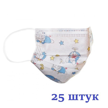 Маски медицинские НЗМ Детские трехслойные не стерильные Котик с мельтблауном Украина высокое качество 25 шт