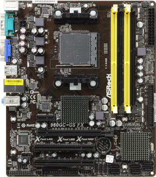 Материнская плата Socket AM3+ ASRock 960GC-GS FX ( AM3 / AM3+, DDR2/DDR3 COMBO, AMD 760G, PCI-Ex16 ) Б/У