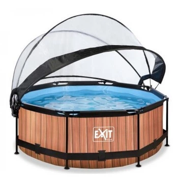 Басейн каркасний Exit Toys EXIT 244 х 76 см / 2780 л Коричневий з обробкою під дерево круглий з куполом + насос 20 Вт