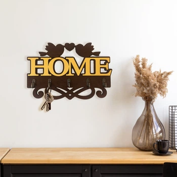 Ключница "HOME" с милыми птичками коричневая